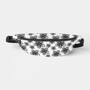Black & White Flower 2-Sided Print Fanny-Pack Bum Bags