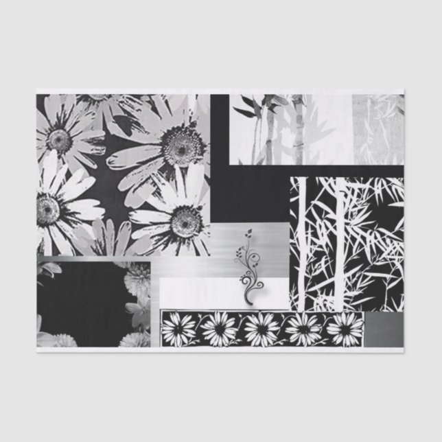Black & White Flower Collage Tissue Paper (Front)