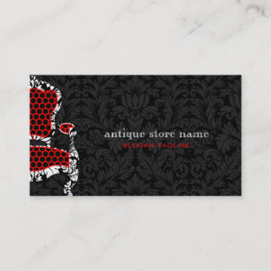 Black & White Flower Damasks With Antiques Chair 2 Business Card