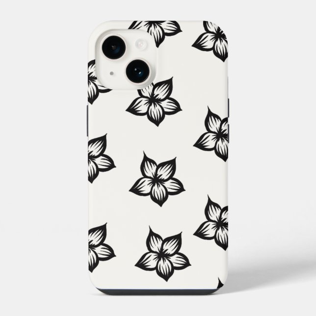 Black&White Flower Floral Phone Case for iPhone 16 (Back)
