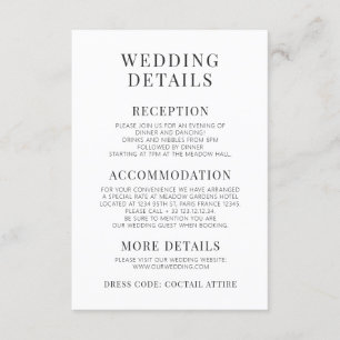 Black White Flower Minimalist Wedding Details Card