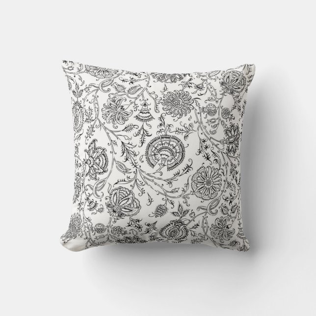 Black & White Flower Pattern Cushion (Front)