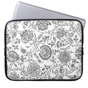 Black & White Flower Pattern Laptop Sleeve