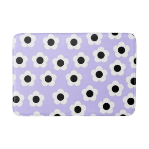 Black White Flower Pattern With Blue Background Bath Mat