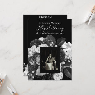 Black & White Flower Photo Funeral Program Invitation