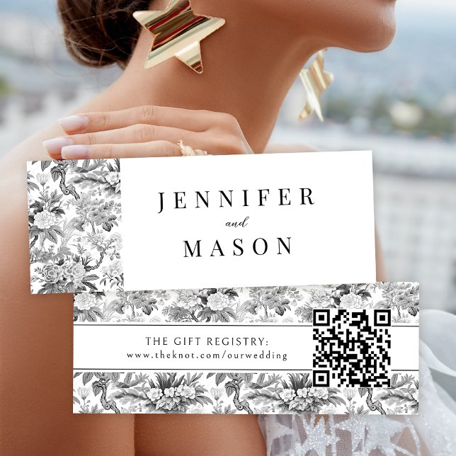 Black white flower wedding QR registry insert card (Creator Uploaded)