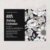 Black White Flowers 80th Birthday