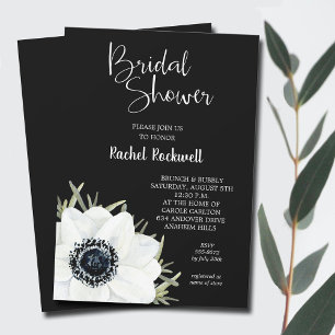 Black White Flowers Bridal Shower Invitation