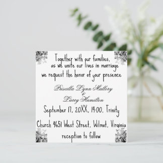Black & White Flowers Corners Wedding Invitation