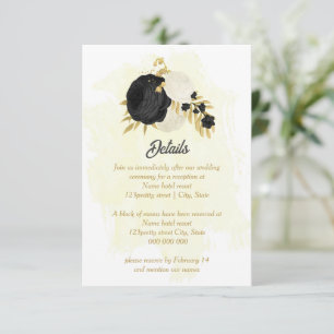 black & white flowers gold botanical wedding enclosure card