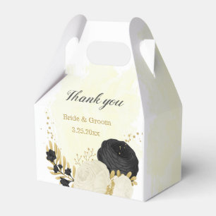 black & white flowers gold botanical wedding favour box