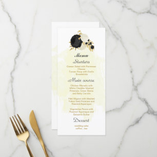 black & white flowers gold botanical wedding menu