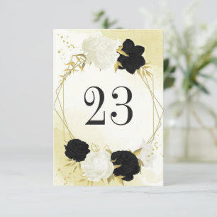 black white flowers gold leaves table number