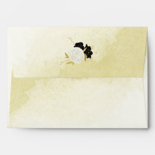 black white flowers gold leaves wedding envelope
