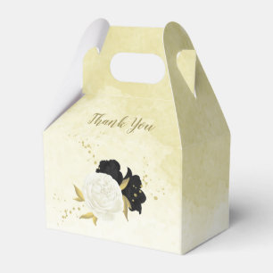 black white flowers gold leaves wedding favour box
