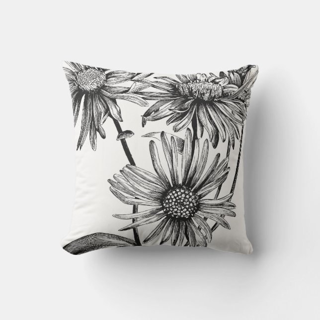 Black&White flowers Outdoor Cushion (Front)