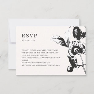 Black & white flowers QR code online wedding RSVP  Card
