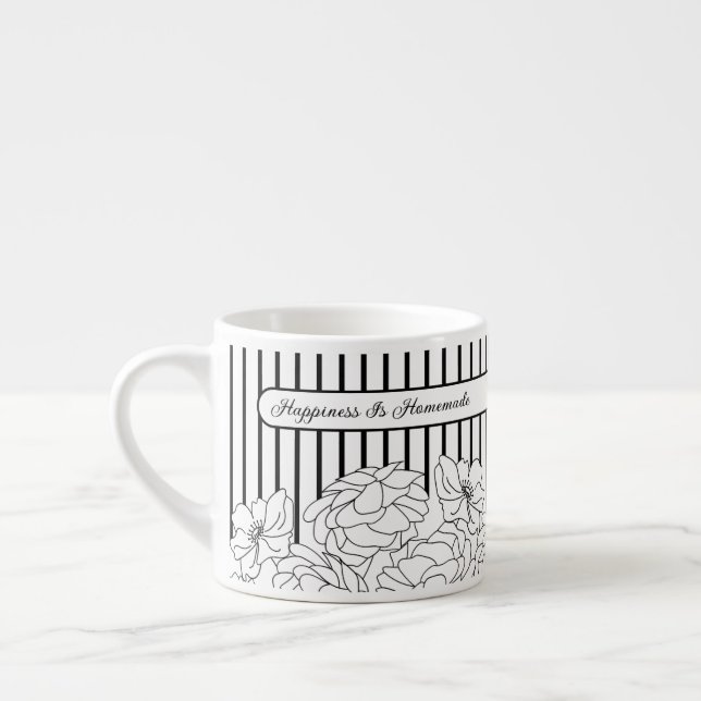 Black & White Flowers with Stripes Espresso Cup (Left)