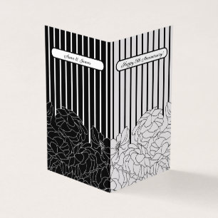 Black & White Flowers with Stripes Folded Card