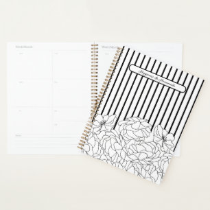 Black & White Flowers with Stripes Planner