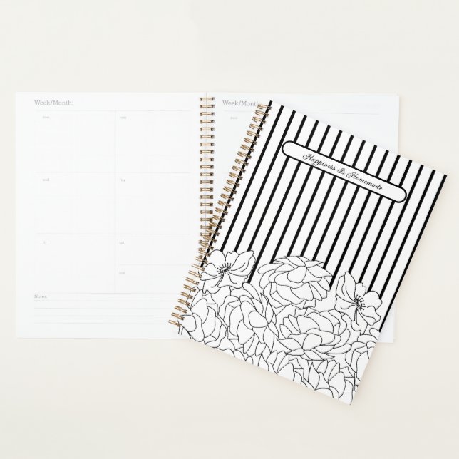 Black & White Flowers with Stripes Planner (Display)