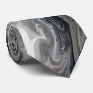 Black White Fluid Marble Liquid Abstract Art Tie