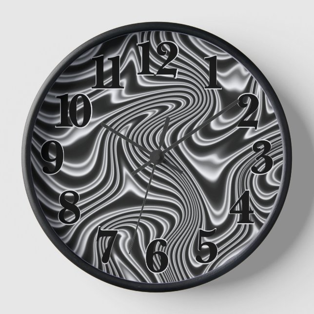 Black & White Fluid Marbling Painting Clock (Front)