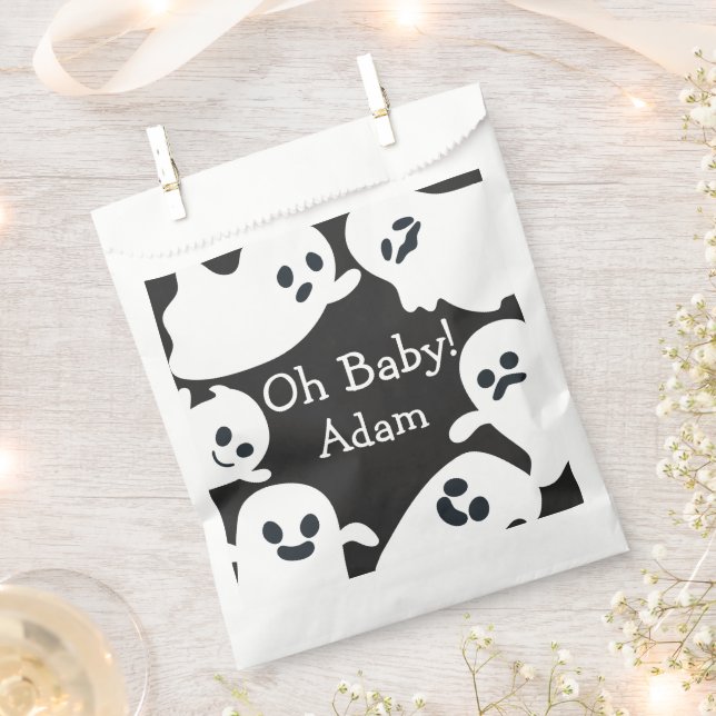Black & White Flying Ghost Halloween Baby Shower Favour Bags (Clipped)