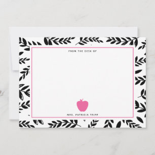 Black + White Foliage Pink Apple Teacher Card