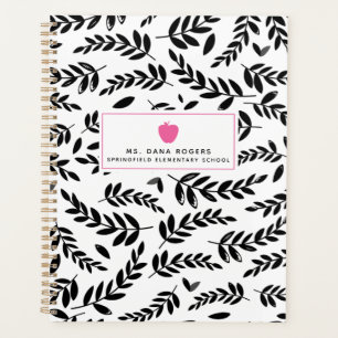 Black + White Foliage Pink Apple Teacher Planner