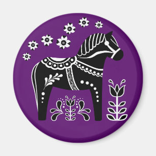 Black/white Folk Dala horse/Folk Friesian Magnet