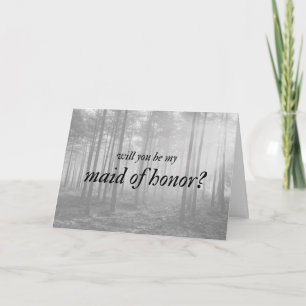 Black & White Folk Trees Cottagecore Maid of Honou Card