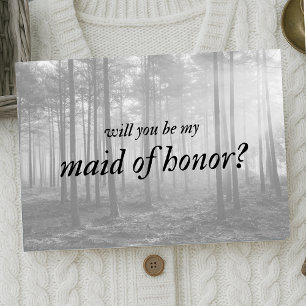Black & White Folk Trees Cottagecore Maid of Honou Card