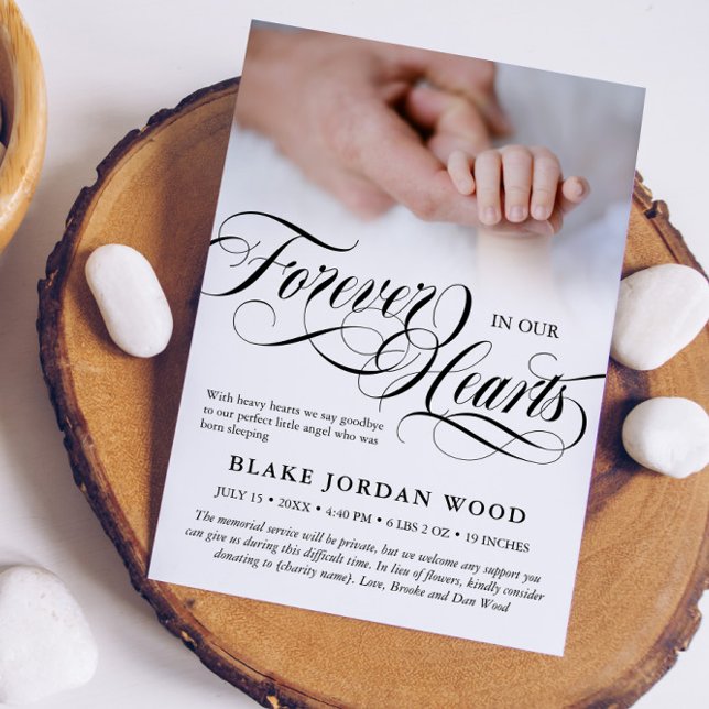 Black White Forever In Our Hearts Baby Memorial Announcement (Creator Uploaded)