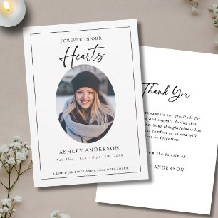 Black White Forever in Our Hearts Funeral Thank You Card