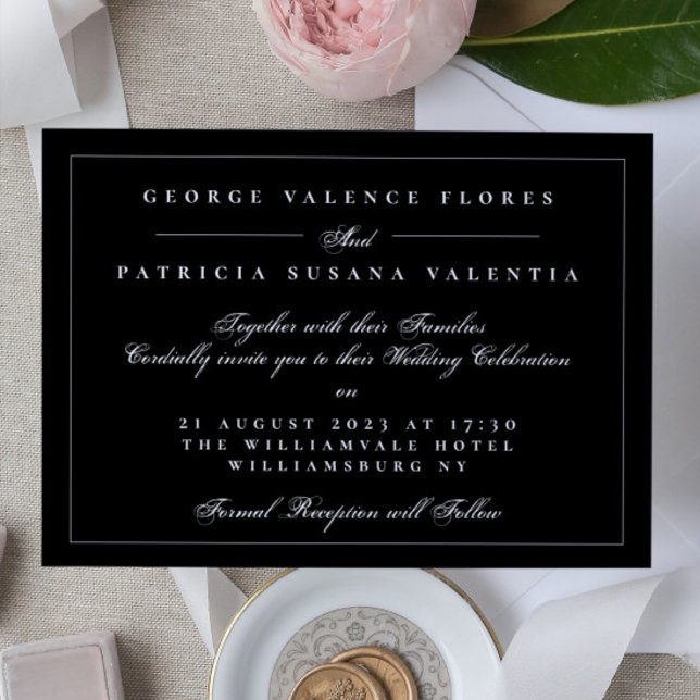Black & White Formal Calligraphy Elegant Wedding Invitation (Creator Uploaded)