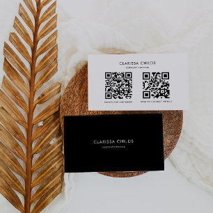 Black White Formal Content Creator Qr Code Business Card