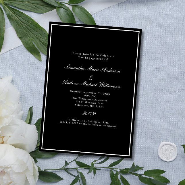 Black White Formal Elegant Wedding Engagement  Invitation (Black White Formal Elegant Classic Engagement Party Invitation)