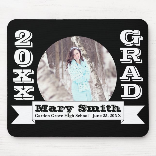 Black & White Formal Graduation Announcement Mouse Pad (Front)