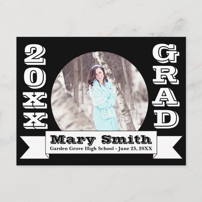 Black & White Formal Graduation Announcement Postcard (Front)