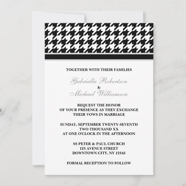 Black White Formal Houndstooth Wedding Invitations (Front)
