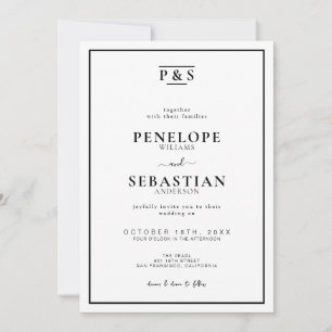 Black & White Formal Monogram All In One Wedding Invitation