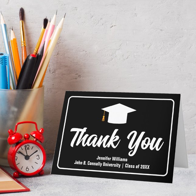 Black White Formal Personalised Graduation Thank You Card (Creator Uploaded)