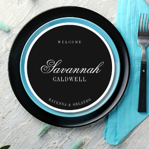 Black White Formal Round Wedding Guest Place Programme