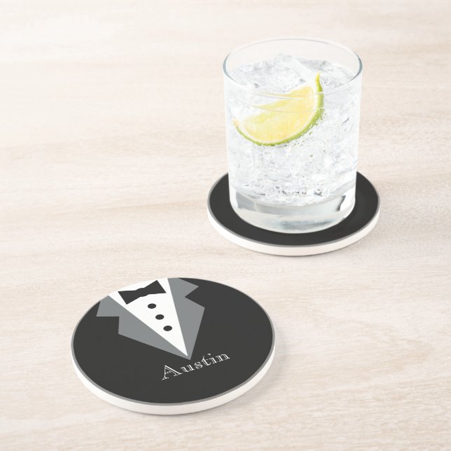 Black White Formal Tuxedo Father's Day Coaster (Side)