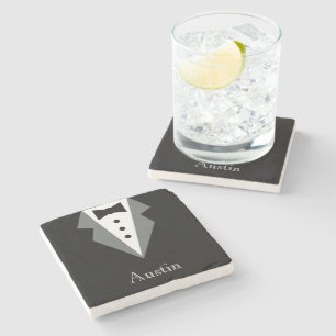 Black White Formal Tuxedo Father's Day Stone Coaster