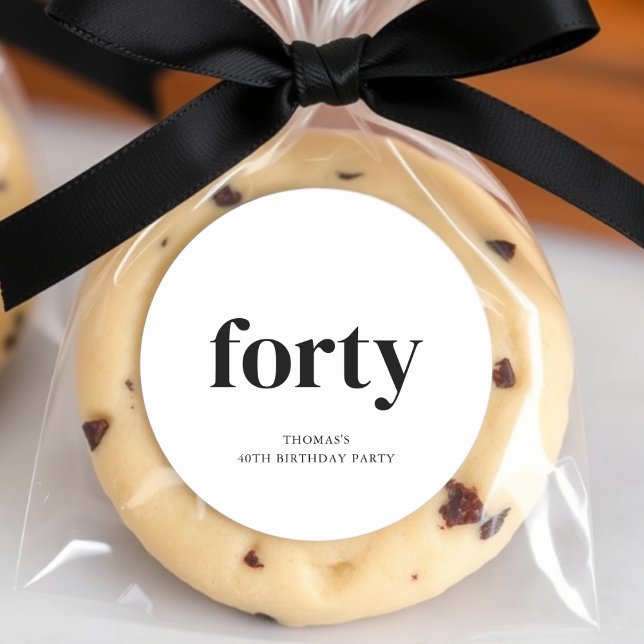 Black & White Forty 40th Birthday  Classic Round Sticker (Creator Uploaded)