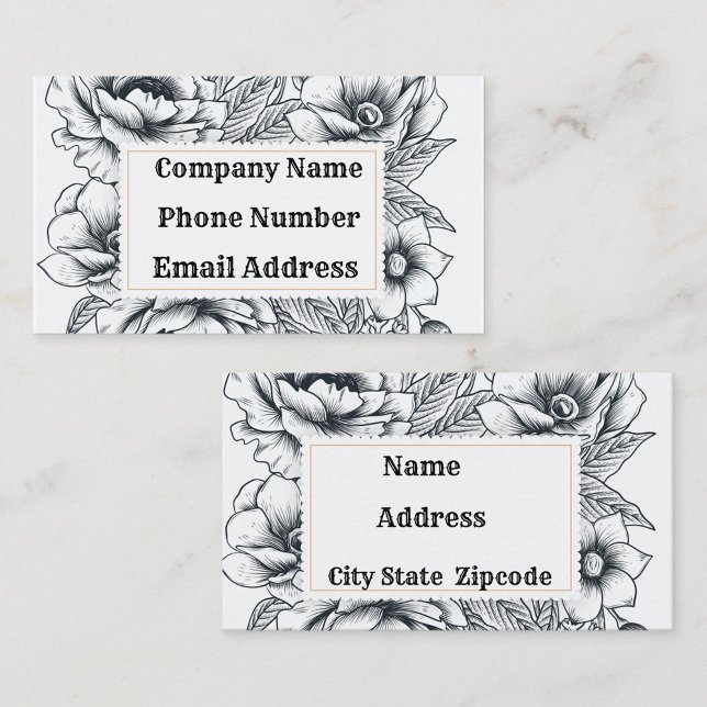 Black White Frame Business Card (Front/Back Black and White Floral Design Business Cards! )