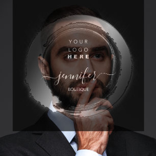 Black White Frame Custom QR LOGO SHOP Square Business Card