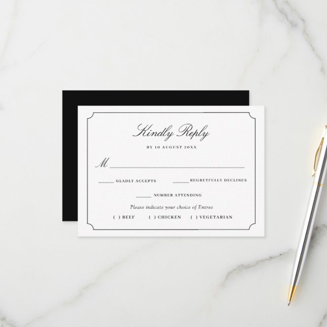 black & white frame meal choice RSVP card (Front/Back In Situ)